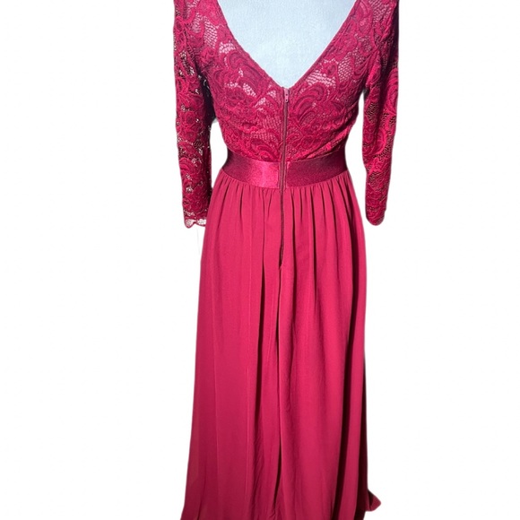 Bridgerton Goth Fairy Gown Burgandy Lace Chiffon Skirt 3/4 Sleeves 4 - Picture 10 of 16